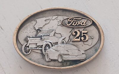 #ad Vintage Ford 25th Anniversary Oval Belt Buckle Model T Mustang Thunderbird F 150 $13.99