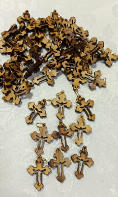 50 PCS Crosses Crucified Olive Wood Hand Made Pendant Necklace Rosary Holy Land $22.90