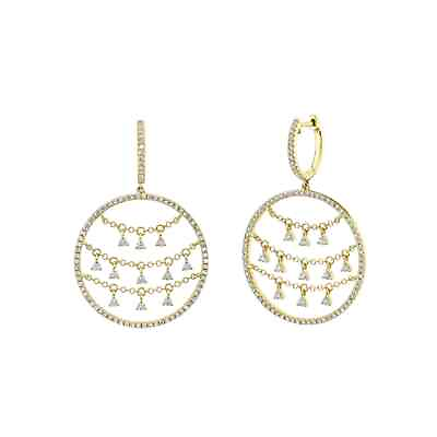 #ad Diamond Circle Earrings 14K Yellow Gold Dangle Drop Round Cut Natural 0.84 CT $2108.24