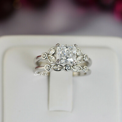 #ad Wedding Rings Engagement Rings Women 925 Sterling Simulated Princess Cut $65.99