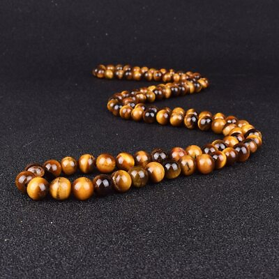 #ad 6 8mm Tiger Eye Stone Beaded Necklace Men Meditation Yoga Natural Stone Necklace $15.99