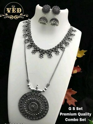 #ad #ad Oxidized Silver Plated Afghan Jewelry set party wear necklace pendant Jhumki $29.99