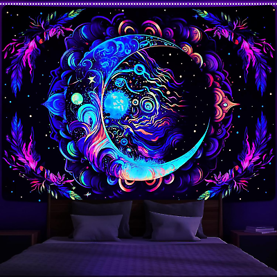 #ad Blacklight Tapestry UV Reactive Tapestries Moon Mandala Tapestry Bohemian Tapest $18.61