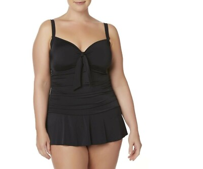 #ad A SHORE FIT Women#x27;s Plus Knot Front Swim Dress Black size 20W NEW $25.64
