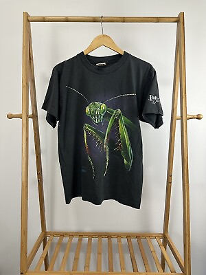 #ad VTG 90s Praying Mantis Big Face Insert Bug Entomology Faded Black T Shirt M $99.95