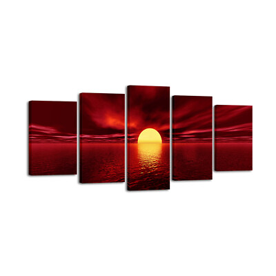 #ad Canvas Wall Art Prints Home Decor Painting Picture Sunrise Landscape Red Framed $41.24