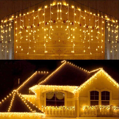 #ad 13ft LED Curtain Icicle Lights Wedding Party Fairy Xmas Outdoors Indoor Decor $14.24