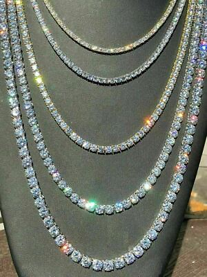 #ad Tennis Chain Real SOLID 925 Sterling Silver CZ ICED Necklace Chain Hip Hop $266.60