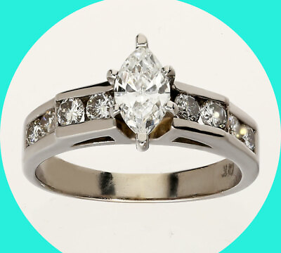 #ad 1.00CT diamond engagement ring 14K white gold G marquise H round brilliant sz 6 $895.00