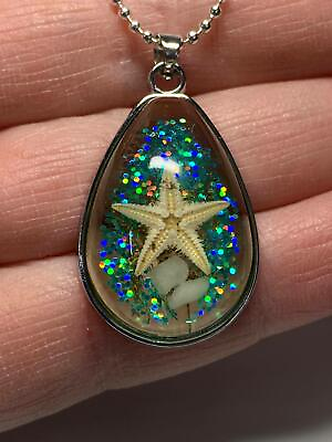#ad Beach Starfish Sparkly Ocean Blue Resin Charm Tibetan Silver 18quot; Necklace D 949 $1.99