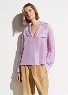 Vince Set Silk Pocket Popover Blouse and Pull On Skirt in Lilac size S NWT $299.00