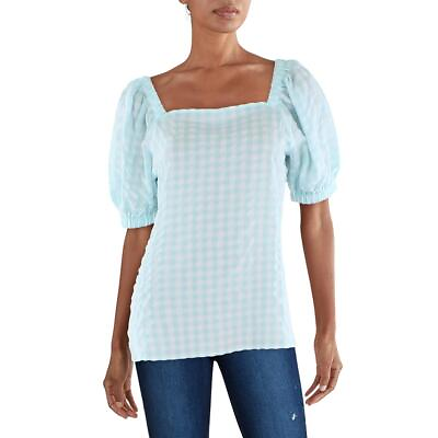 #ad Anne Klein Womens Checkered Square Neck Pullover Top Blouse BHFO 0555 $10.99