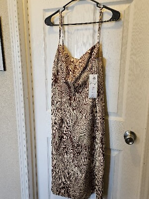 #ad NWT NANETTE LEPORE Silk Spaghetti Strap Gold Brown Cream With Gold Lining. Sz 12 $23.99