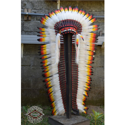 #ad Orange Indian Hat Warbonnet Goose Feather Long American Native Headdress $179.99