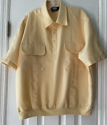 #ad Vintage 80’s John Blair Mens Size XL Banded Hem Yellow Woven Pin Tucked Shirt $16.00