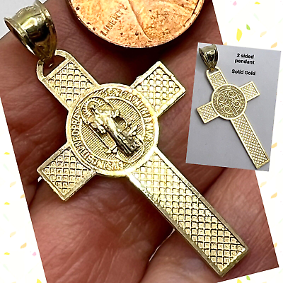 #ad GOLd st Saint Benedict Cross 10k San Benito senita pendant solid necklace 1.60quot; $143.00