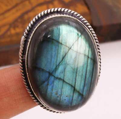 #ad Firey Labradorite 925 Silver Plated Handmade Ring of US Size 8 $3.99