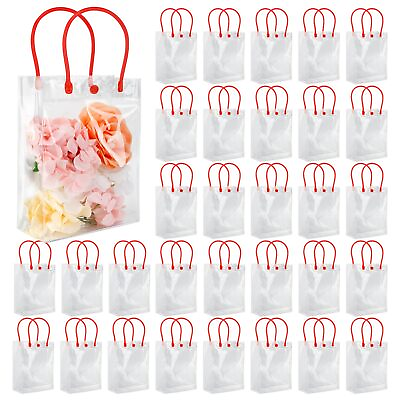 #ad 32 Pack Clear Gift Bags with Handle Plastic Tote with Handle Reusable Wrap Cl... $31.66