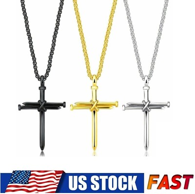 #ad Stainless Steel Silver Jesus Christ Cross Pendant Necklace Chain for Men Women $6.90