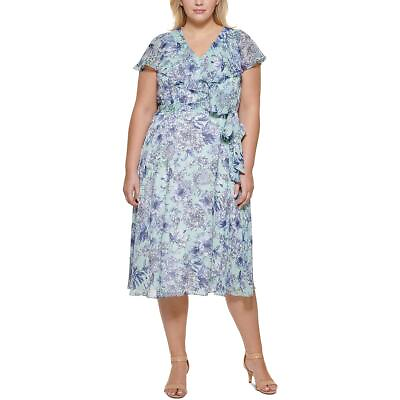 #ad Tommy Hilfiger Womens Chiffon Floral Midi Sheath Dress Plus BHFO 3131 $12.99