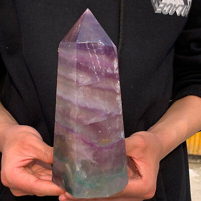 #ad 3.71LB Natural Fluorite Obelisk Quartz Crystal Wand Point Realistic Healing $235.20