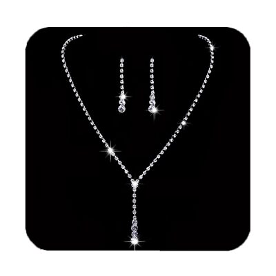 #ad Bride Silver Bridal Necklace Earrings Set Crystal Wedding Jewelry Set Rhinestone $19.99