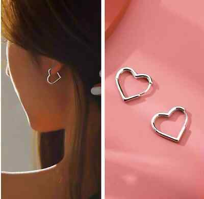 #ad Womens Girls 925 Sterling Silver Love Heart Hoop Earrings Jewellery Gift Hoop UK GBP 3.49
