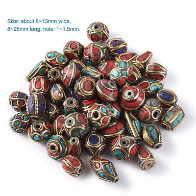 #ad 50pcs Assorted Handmade Tibetan Metal Beads Coral Turquoise Antique Gold 8 13mm $22.99