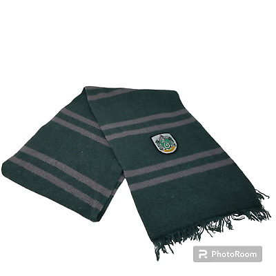 #ad Harry Potter Slytherin House Scarf Green Striped 100% Lambswool Cosplay Costume $19.99