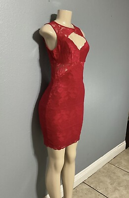#ad GUESS WOMEN SILVANA LACE BODYCON STRETCH MINI DRESS RED COLOR IN SIZE SMALL $44.99