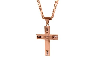 #ad Mens Stainless Steel Rose Gold Pendant Cross Necklace with 24 Inch Curb Chain $19.99