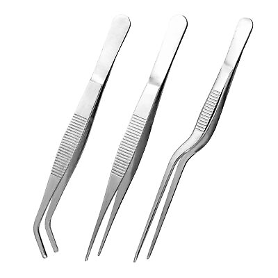 #ad 3 Pcs Stainless Steel Tweezers Set High Precision Tweezers Multi Purpose Too... $10.69