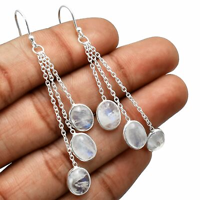 #ad Rainbow Moonstone Solid 925 Sterling Silver Earrings Jewelry 2.8quot; SE 4494 $16.54