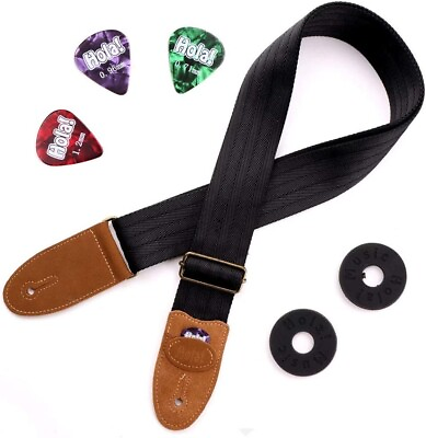#ad Hola Music Guitar Strap Acoustic Electric Bass Straps Guitar Leather Ends Black $40.00