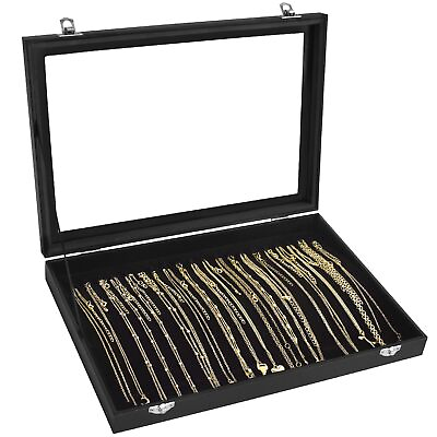 #ad Necklace Organizer Box with Clear Lid Velvet Tray for Jewelry Storage Display... $28.48