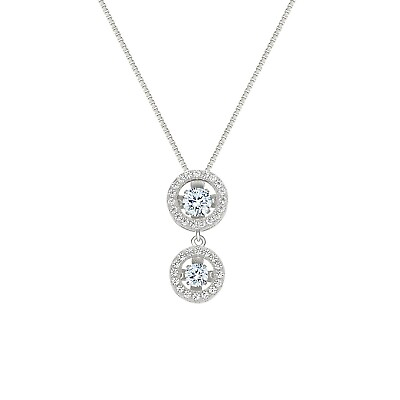Round Double Halo Dancing Stone CZ Necklace in 925 Sterling Silver amp; Zirconia $49.95