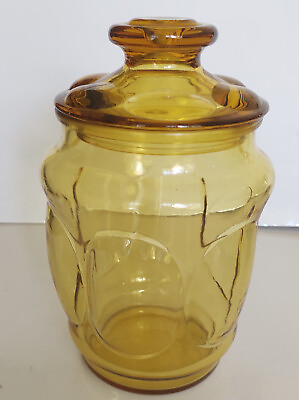 #ad Vintage LE Smith Amber Glass Cookie Candy Jar With Lid 8quot; C $18.50