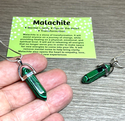 #ad Malachite Green Gemstone Shakra Silver Pendant Necklace card GBP 4.99