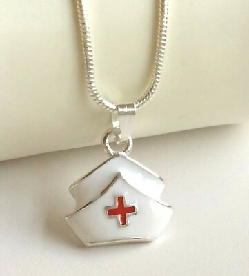 #ad Silver Nursing Necklace 18quot; Cap Pendant RN LPN CNA Nurse Graduation Gift Plated $9.99
