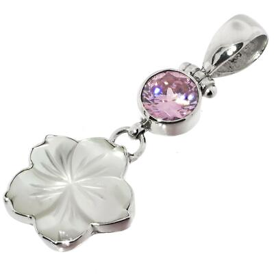 #ad 925 Silver Mother Of Pearl Shell Flower Pink Quartz Sterling Pendant 1 5 8quot; $22.95