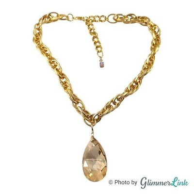 #ad Smoky Champagne Crystal Teardrop Gold Tone Necklace amp; Pendant $64.99