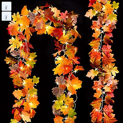 #ad 2 Pack Fall Garland Decorations Maple Leaf String Lights Thanksgiving Christmas $9.99