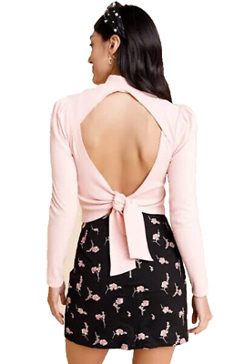 #ad NEW Francesca#x27;s M Women#x27;s Pink Mock Neck Cutout Tie Back Back Ribbed Top $16.79