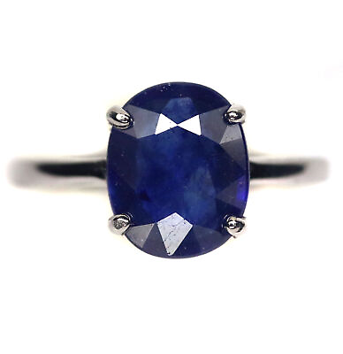 #ad Heated 9 X 11 mm. Oval Blue Sapphire Ring Silver 925 Sterling Size 7 $152.00