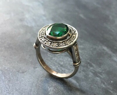 #ad Art Deco Vintage Style 2Ct Edwardian Lab Created Emerald Engagement Silver Ring $71.05