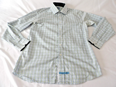 #ad English Laundry Mens Shirt 16 34 35 Large Flip Cuff Plaid Blue White Business $14.43