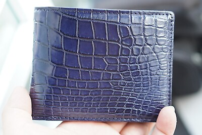 #ad Genuine Alligator Crocodile Leather Skin Men Bifold Wallet Handmade Blue #K29 $59.00