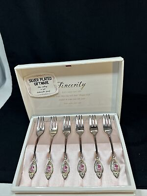 #ad Beautiful Set 6 Silver Plated Vintage Limoges Dessert Forks in Original Box MINT $32.95