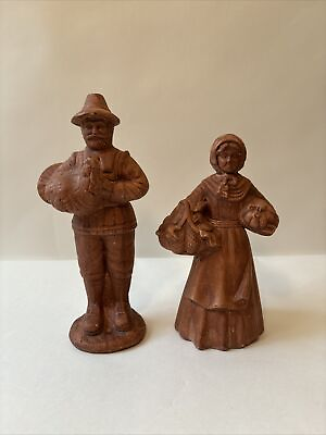 #ad Vintage Thanksgiving Pilgrim Husband amp; Wife Ceramic Figurine Set $16.00