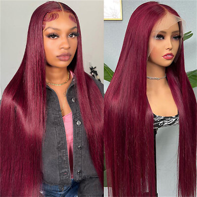 #ad Straight Lace Front Wig For Women Transparent Human Hair Plucked Red Colored $279.31